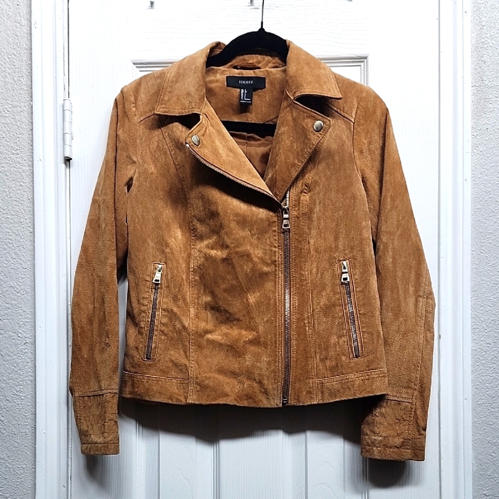 Forever 21 Tan Suede Leather Jacket, Size S
